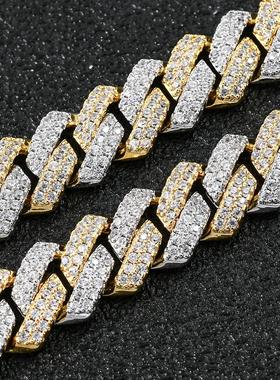 古巴欧美嘻哈项链链钻满菱形锆石男士镶男mm个性锁骨hiphop14mm密