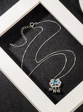 锁平安项链月光石长命纯银锁骨如意链女小众礼物铃铛轻奢吊坠s925