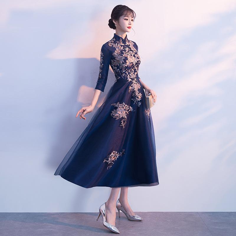 晚礼服2021新款中式宴会女长款显瘦旗袍年会优雅连衣裙中晚宴大服