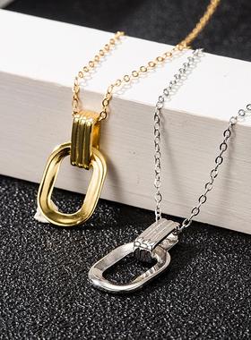 项链锁骨链女双环复古几何吊坠小众纯银金风设计时尚轻奢新款套潮