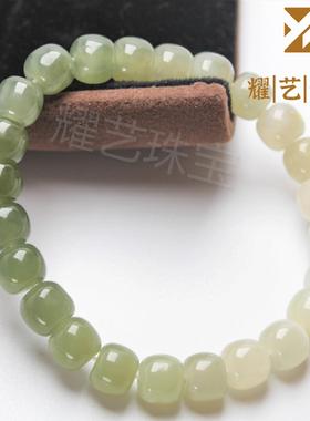 和田玉手链手串天然晴水渐变珠老型水玉石女冰底碧玉珠宝色羊脂白