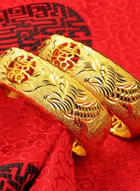 手镯龙凤新娘结婚三金镯子金镀金黄金仿真饰品女镀仿婚嫁新款首饰