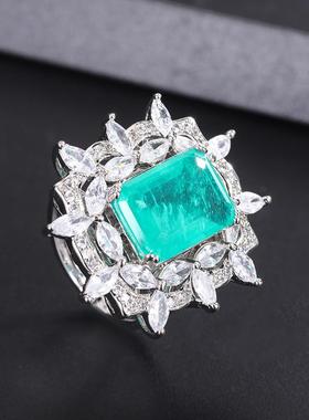 祖母绿项链耳环仿真女戒指套装复古耳钉奢华高级宝石925吊坠气质