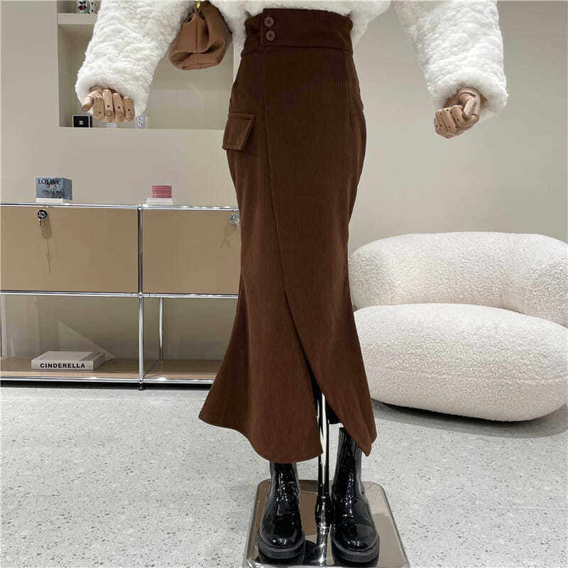 不规则开叉子女秋冬季2021年半身裙 茶花有猫半身裙