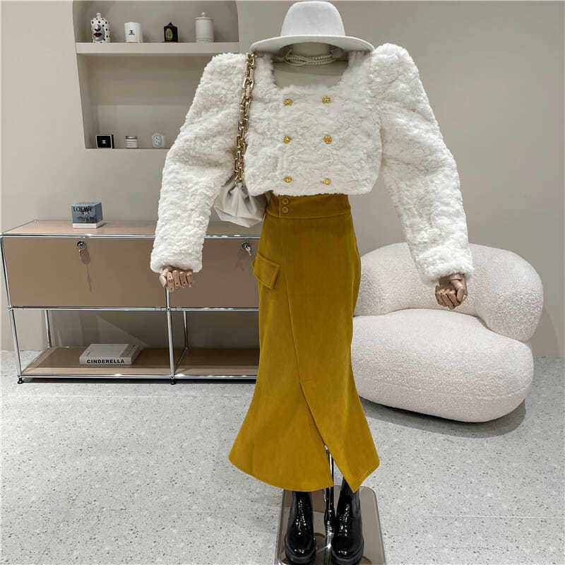 不规则开叉子女秋冬季2021年半身裙 茶花有猫半身裙