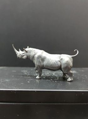 黄铜做旧 战斗犀牛 仿真草原动物造景模型桌面摆件玩具手办工艺品