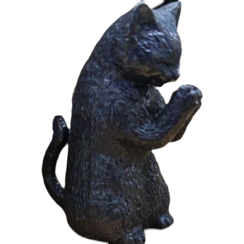 纯铜做旧小黑猫拜月站姿黑猫招财猫神秘猫咪手办模型摆件车载装饰 - 图3