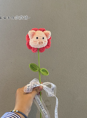 成品-气球猪diy编织手工毛线钩针可爱小猪花束送女友闺蜜创意礼物
