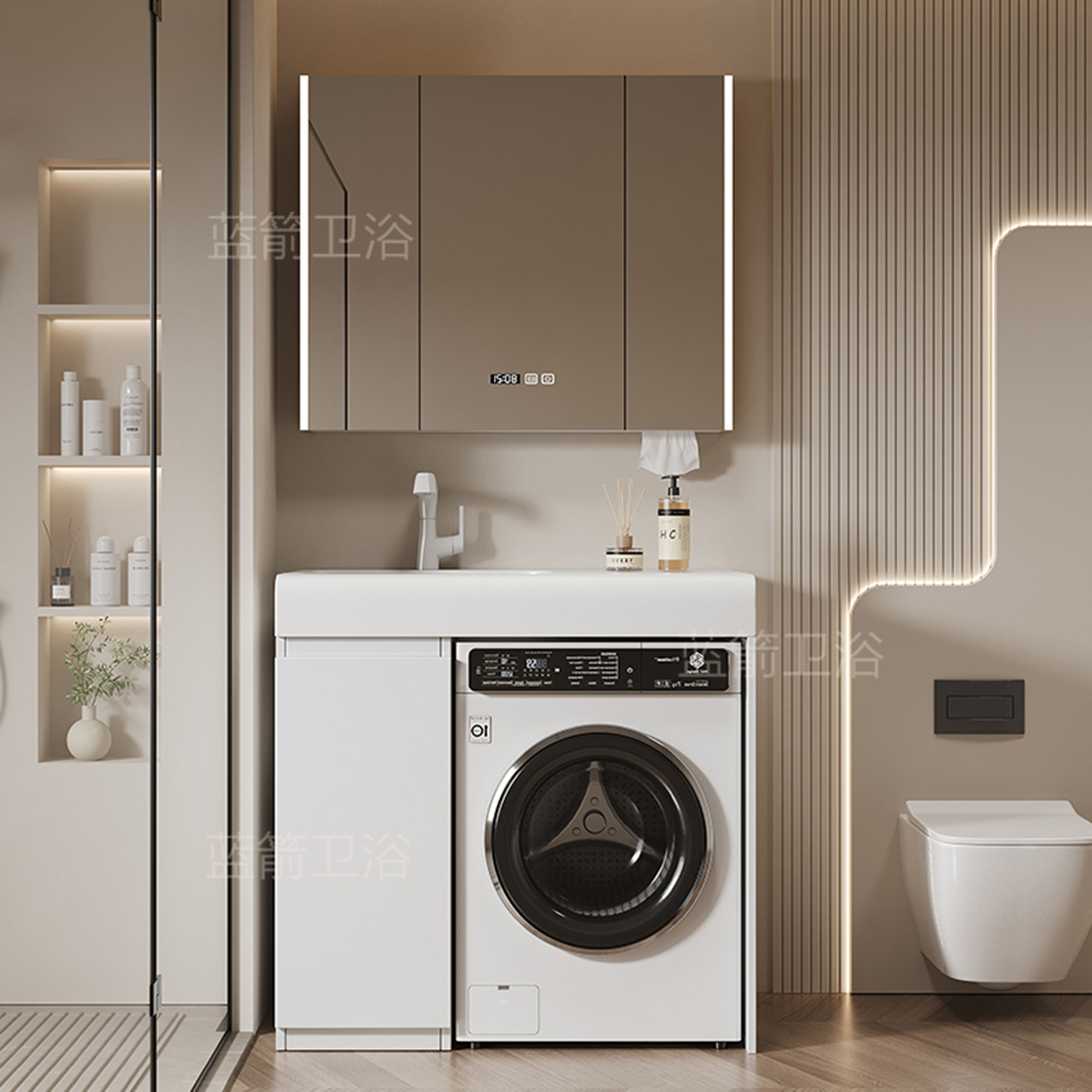 小户型国产可丽耐肤感一体盆洗衣机柜阳台卫生间实木洗手盆,淘宝优惠券,粉丝福利购,淘宝优惠卷