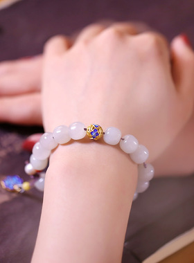 天然烟紫色和田玉手链9*10mm女款