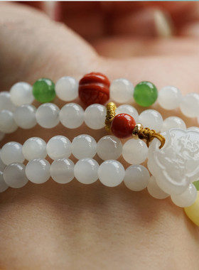 新疆和田玉青海料6mm多圈手串DIY