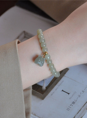 和田玉老虎弹力手链7*8mm女款生