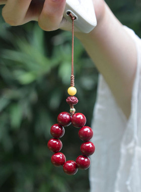 朱砂手机挂件女款10mm蜜蜡朱砂莲