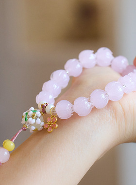 胭脂雪莲花琉璃手链串珠女绣球桃