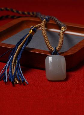 手编项链藏式和田玉23*18mm牌吊