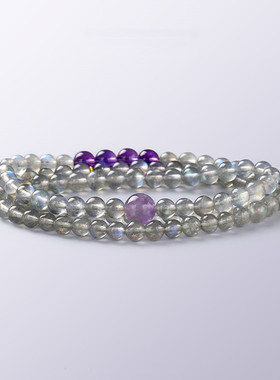 天然灰月光6mm水晶手链多圈女款