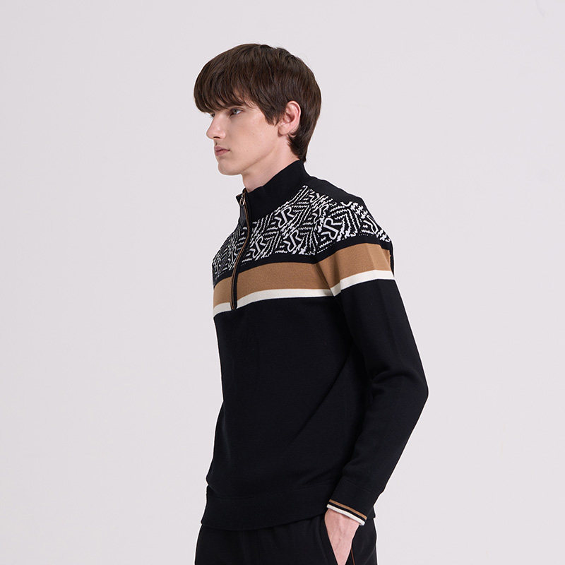 RARE威雅男装 秋冬新款黑色半拉链长袖羊毛衫男士绵羊毛针织毛衣,淘宝优惠券,粉丝福利购,淘宝优惠卷