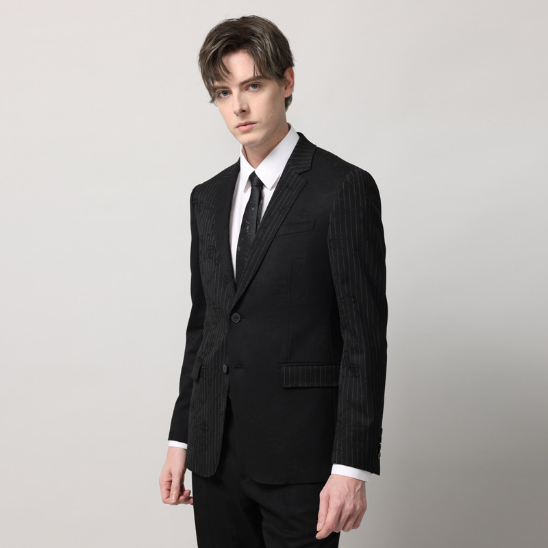 RARE威雅男装 秋冬新款男士西装黑色提花拼接条纹绅士正装西服,淘宝优惠券,粉丝福利购,淘宝优惠卷