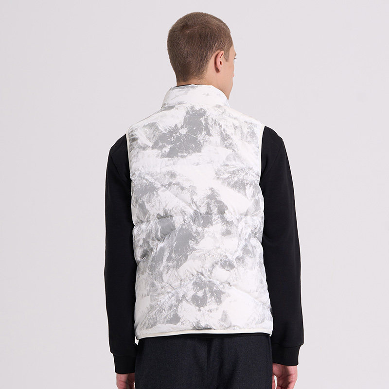 RARE威雅男装 白灰雪山印花 秋冬新款白色鹅绒休闲羽绒马甲,淘宝优惠券,粉丝福利购,淘宝优惠卷