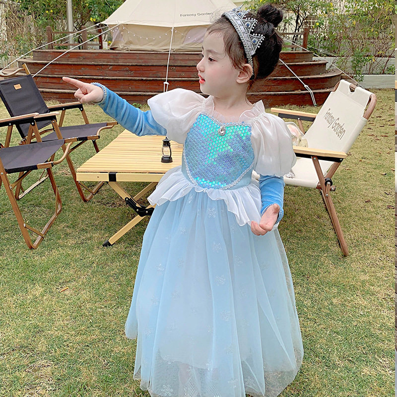 女童夏季正版冰雪奇缘迪士尼公主裙 蔷薇童话连衣裙