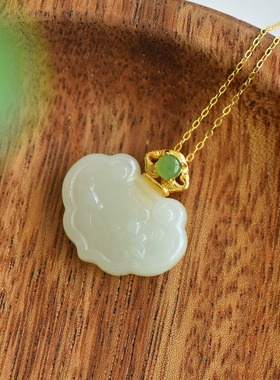 S925银和田玉羊脂白玉如意玉石吊坠挂件时尚气质女款玉坠项链