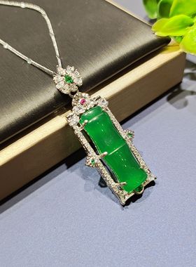 天然冰彩玉髓镶嵌竹节吊坠节节高升挂件时尚女款冰种玛瑙玉坠项链