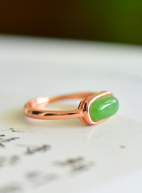 s925银镶嵌和田玉碧玉方形马鞍戒指简约时尚女款指环戒圈饰品