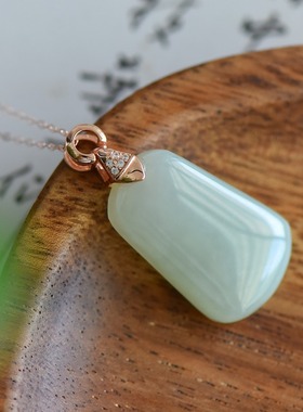 S925银镶和田玉白玉T牌无事牌玉石吊坠挂件时尚气质玉坠项链