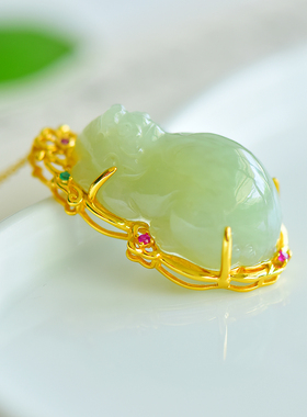 S925银和田玉且末蓝貔貅玉石吊坠时尚气质女款玉坠项链挂件