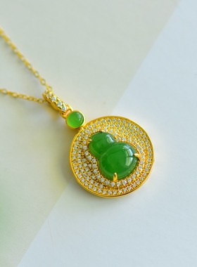 S925银和田玉碧玉葫芦福禄寿玉石吊坠时尚气质女士款玉坠挂件