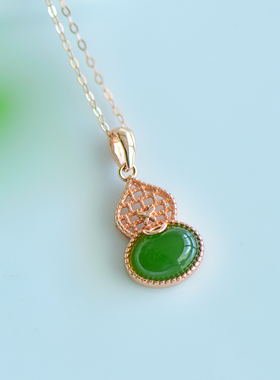 S925银和田玉碧玉福禄玉石吊坠项链挂件时尚气质女款玉石玉坠