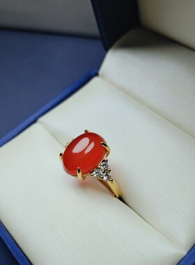 天然冰彩玉髓镶嵌鸽子蛋红色绿色戒指女简约时尚指环戒圈