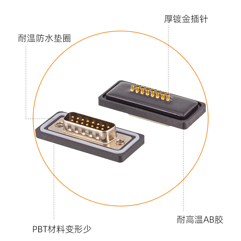 DB15母头 DB15公 3芯焊接头 D-SUB连接器镀金IP67方形防水插座-图0