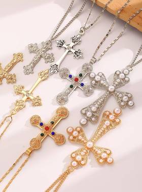 Colorful diamond cross pendant necklace Europe America项链