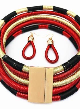 african women necklace women choker 夸张编织女项链拼色项圈