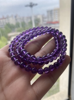 新品天然紫水晶三圈手链女款礼物巴西紫色礼物幸运七月手串多层饰