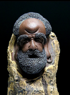 树皮紫砂茶宠达摩人物摆件