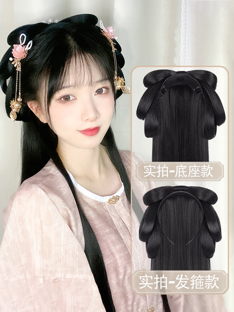 汉服头饰假发古风发饰一体式发箍古装造型垫发包日常明制女配饰品_虎窝淘