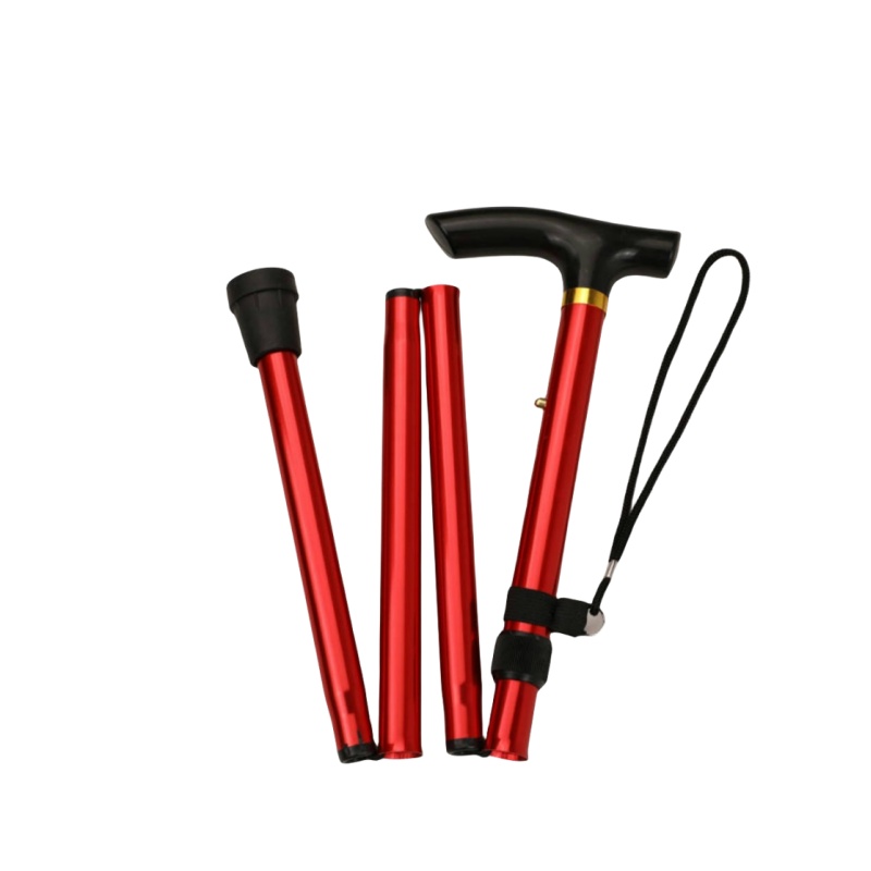 登山杖五节折叠超短拐杖 爬山旅游登山T柄手杖 五档调节伸缩拐棍
