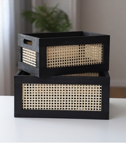 Retro rattan choreography containing frame living room toy book set items basket black storage basket table wood bamboo woven containing basket