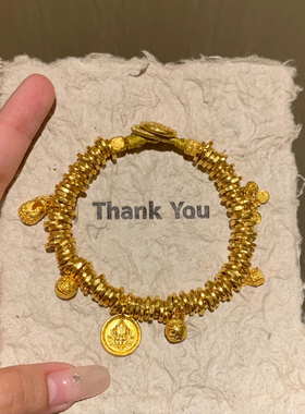 古法黄金色越南沙金盘缠手链气质经典高颜值吞金兽黄财神手链男女