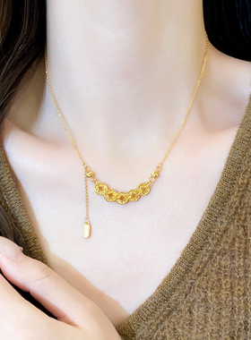 古法沙金五帝钱币项链女款2025新款轻奢小众高级感毛衣链秋冬配饰