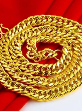 越南沙金竹节六角佛珠项链男女款土豪老板链橄榄圆珠链加长版