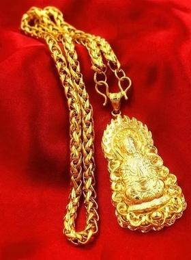 正品项链男款沙金竹节项链24平安火焰观音坠久不掉色