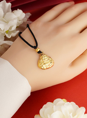 古法传承沙金莲花佛头项链吊坠绳链调节男女仿金国潮时尚气质首饰