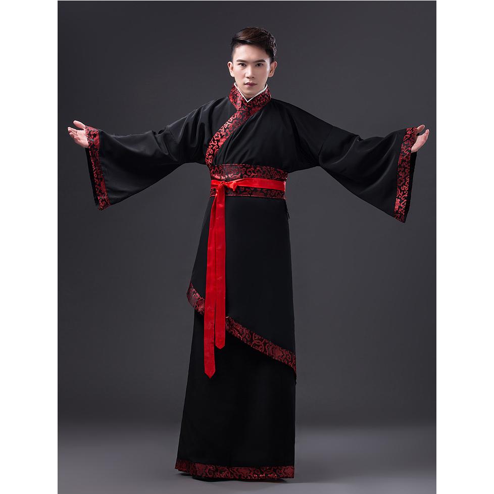 亿潮儿古装男古代服装汉服男唐朝汉服男士黑色汉服直裾服装舞台服