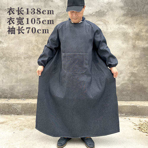 上班干活男工作服加肥加长耐磨围裙仓库透气牛仔罩衣工厂定制印字 - 图0
