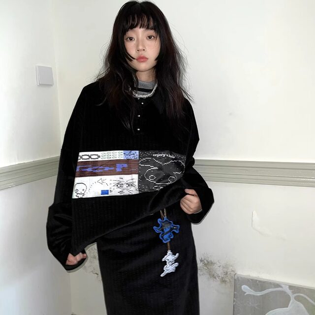 Kulo co-branded cute pixel print sweatshirt/fleece sweater