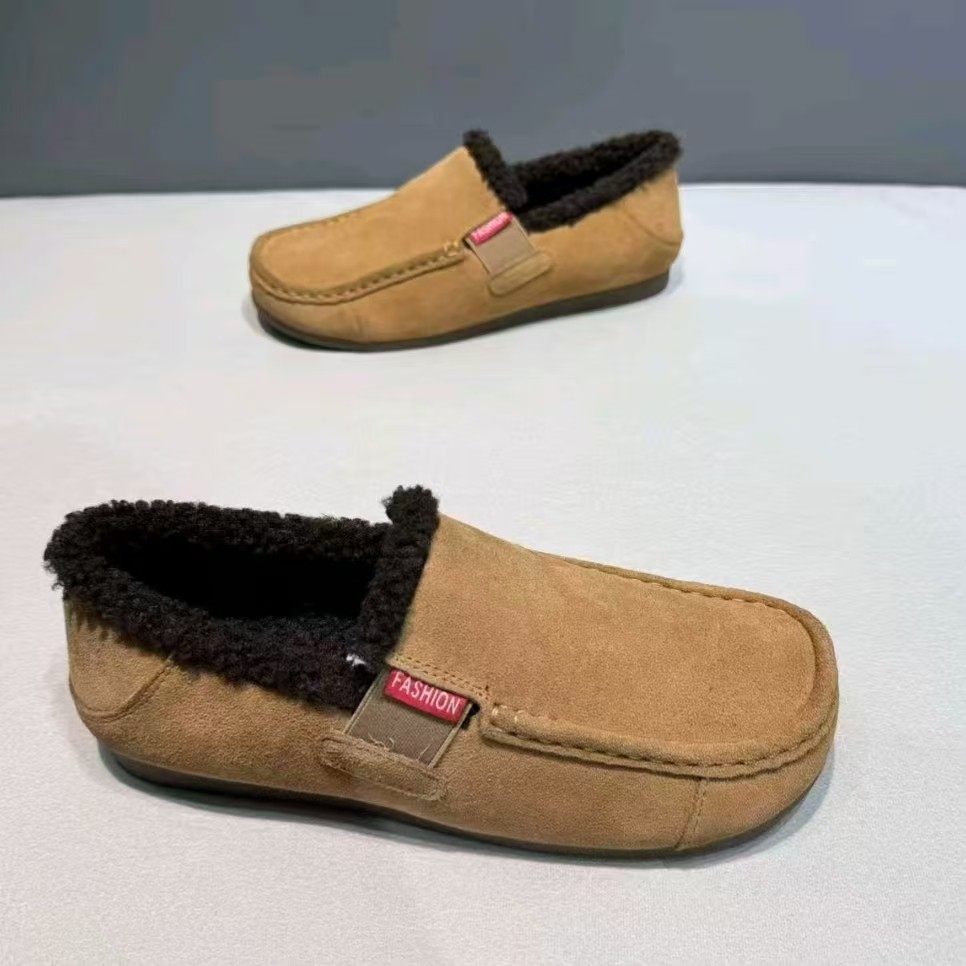 冬季新款皮面豆豆鞋软底轻便舒适加绒乐福鞋一脚蹬皮鞋翻毛皮男鞋,淘宝优惠券,粉丝福利购,淘宝优惠卷