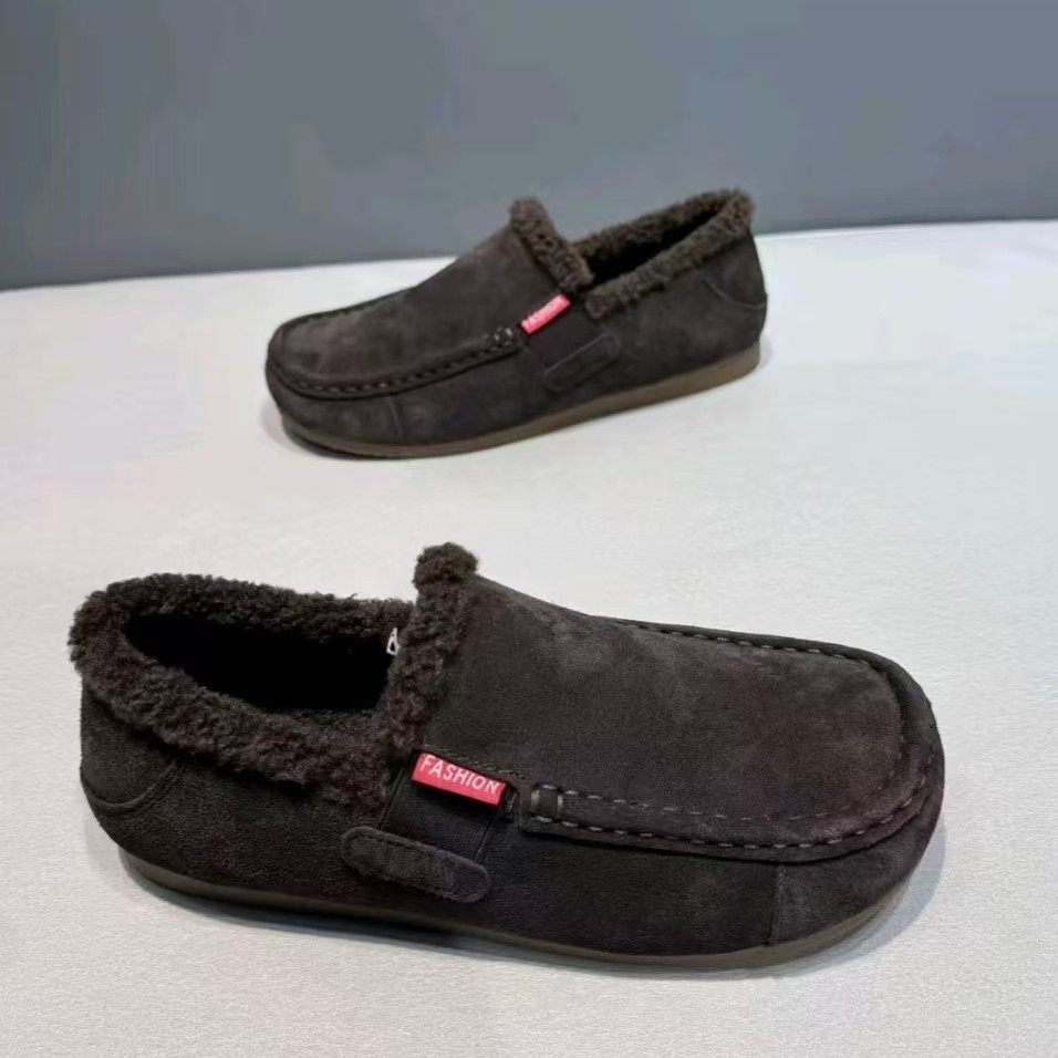 冬季新款皮面豆豆鞋软底轻便舒适加绒乐福鞋一脚蹬皮鞋翻毛皮男鞋,淘宝优惠券,粉丝福利购,淘宝优惠卷